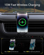 Baseus Stable Gravitational 15W Wireless Car Charger, Rotatable Phone Holder for Air Vent, Car Phone Mount — Wireless-Auto Lock (SG) — Black