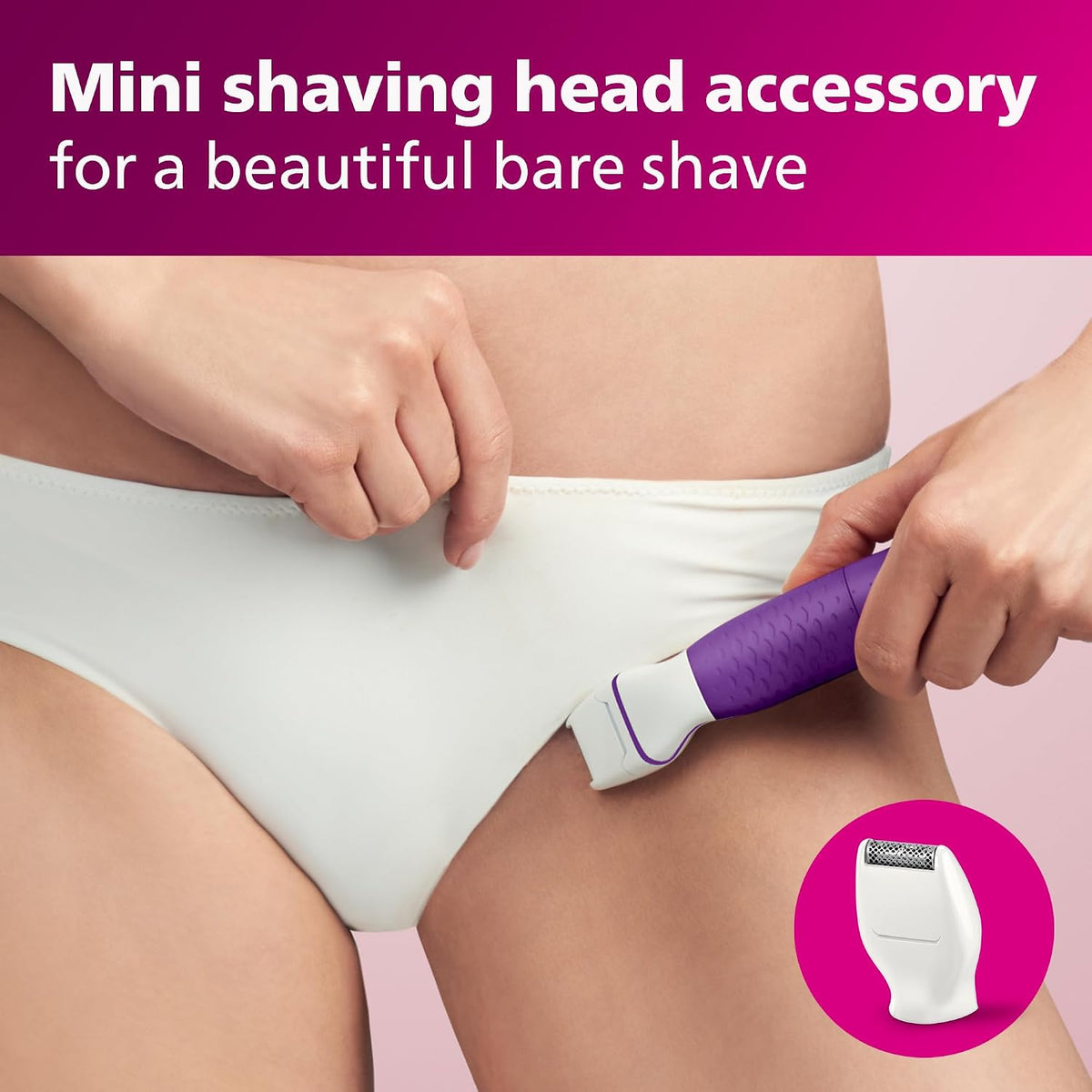 Philips Beauty Bikini Genie Cordless Trimmer for Bikini Line Hair Removal, with Shaving Head and Comb, BRT383/50 — Purple and White