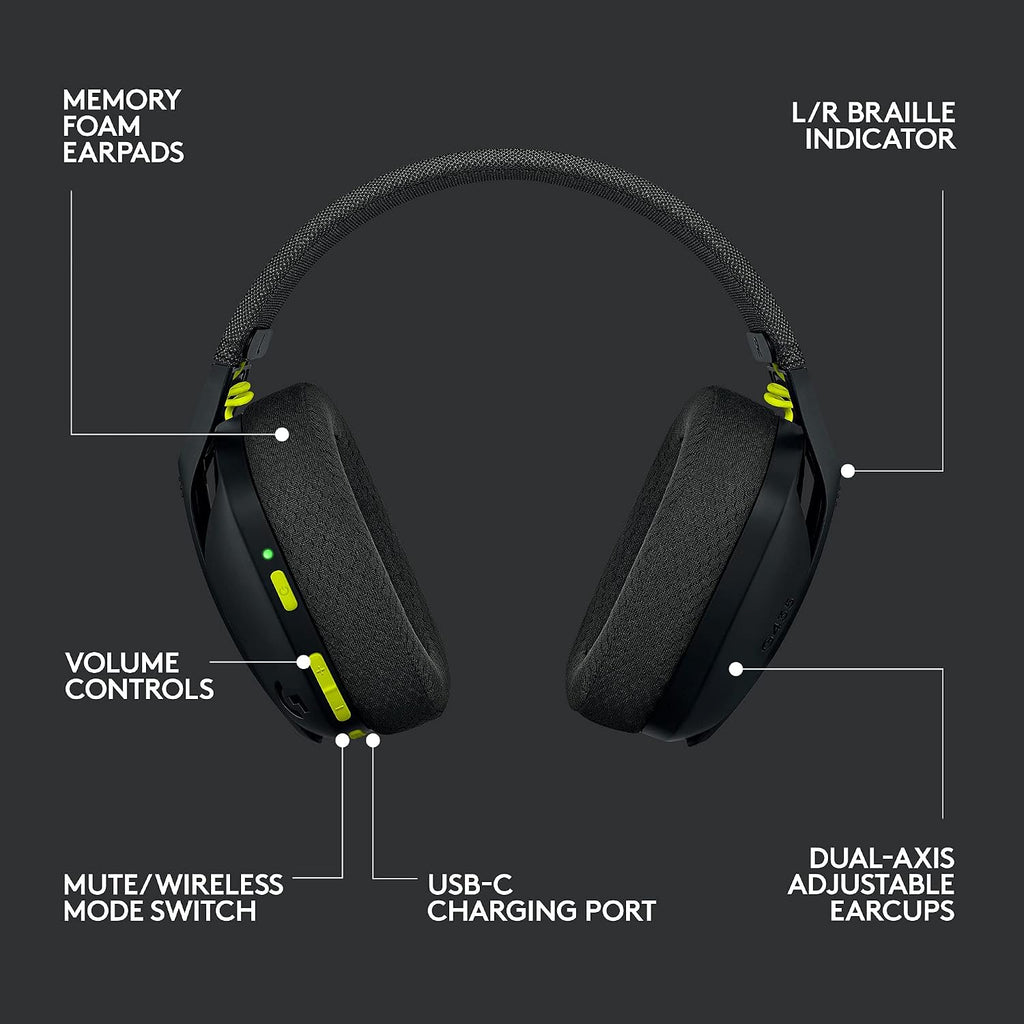 Logitech G435 Wireless Gaming Headset — Black / Neon Yellow