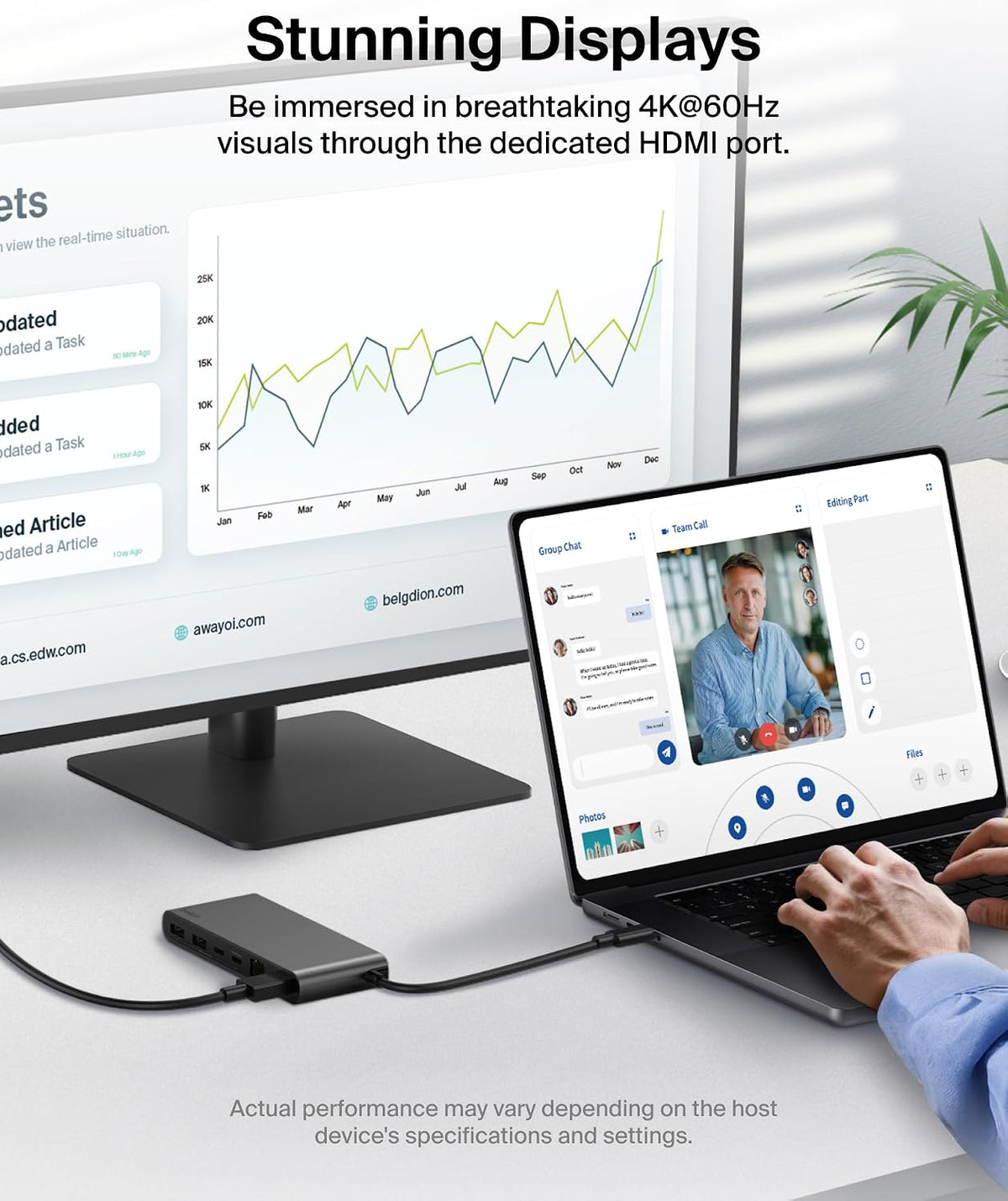 Belkin Connect 8-Port USB C Hub, Supports Display w/Resolutions up to 4K@60Hz - Works with Mac, Windows, and Chromebook - 100W PD w/ 10Gbps Data Transfer Speeds & 2.5Gbps Ethernet - Grey