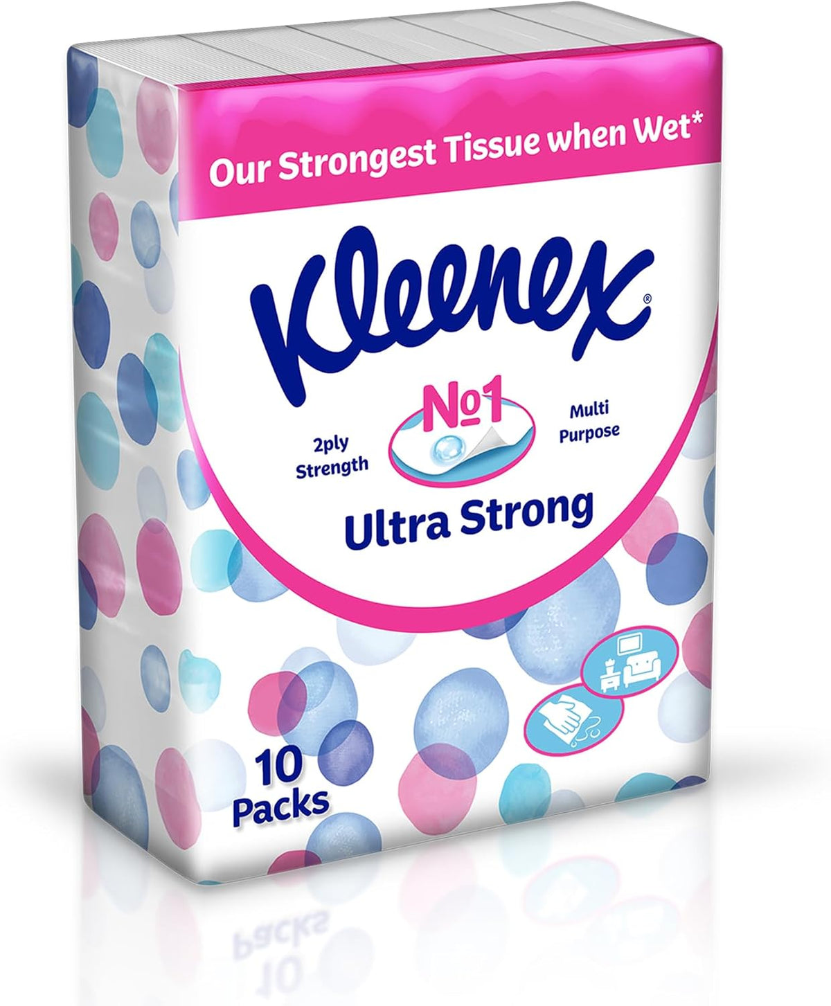 Kleenex Ultra Strong Facial Tissue, 2 PLY, 10 Soft Packs x 114 Sheets, Strong Multi Purpose Tissue — front product image
