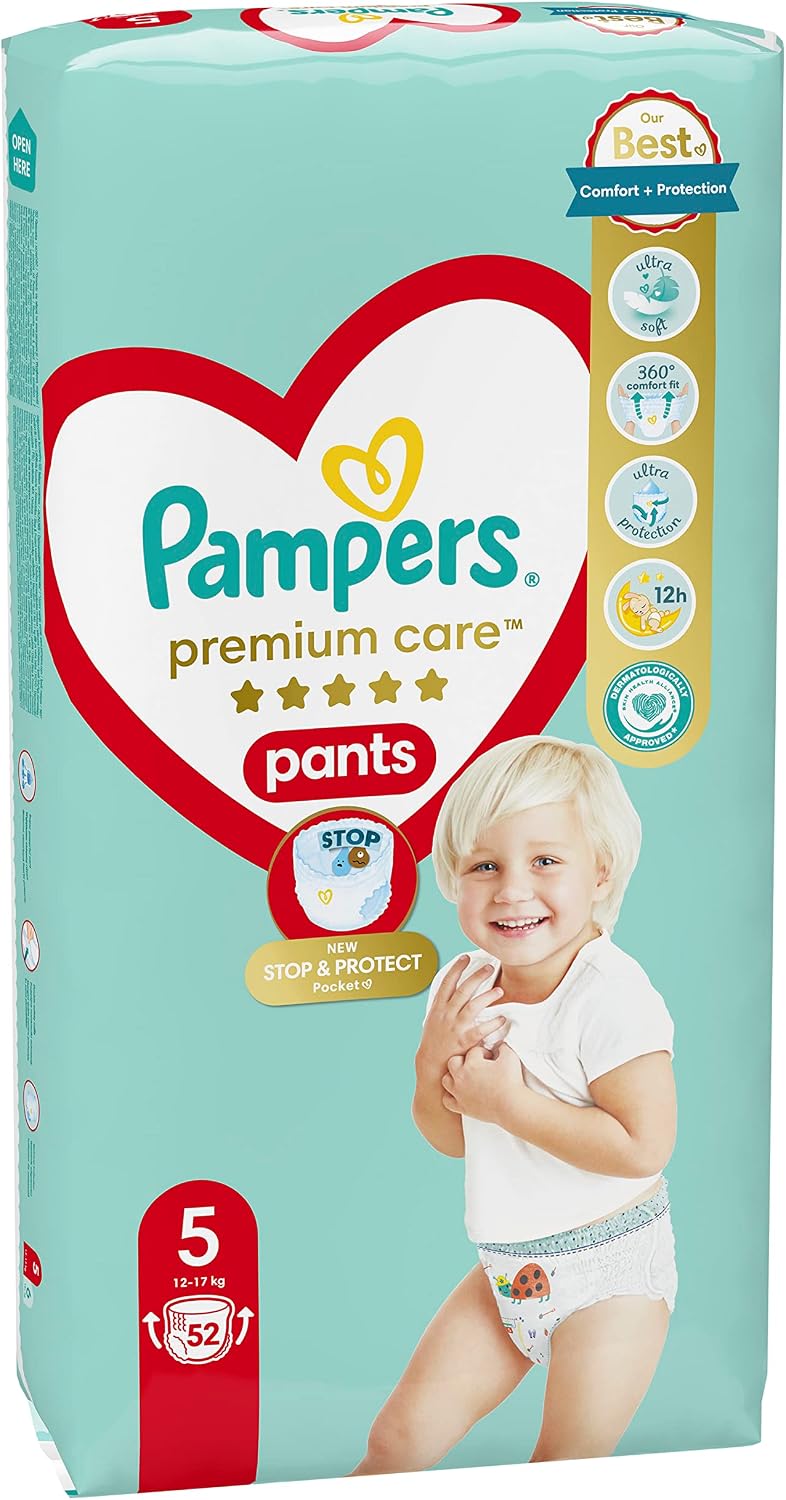 Pampers Diapers Size 5 (11-16 kg), Premium Care, 52 Pieces, Softest for Baby Skin, Easy to Install Diapers