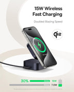Baseus PicoGo W2 2-in-1 Qi2 Wireless Charging Station 15W with Retractable USB-C Cable — Grey