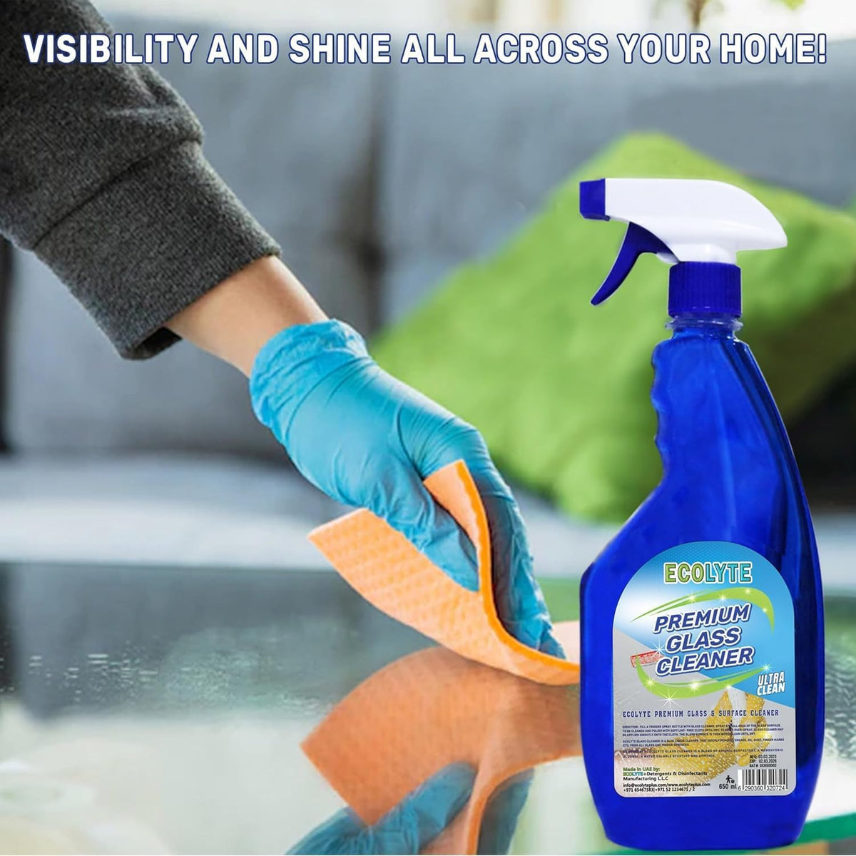 Ecolyte+ Disinfectant Ecolyte+ Premium Glass Cleaner & Surface Cleaner Liquid Detergent, surface cleaner, window cleaner, and Screen Cleaner Liquid | Kills 99.99% of Germs (Pack of 2) — additional view 3
