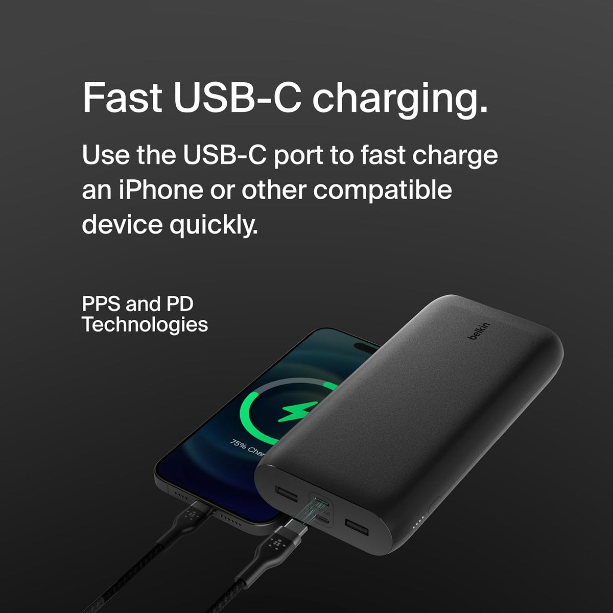 Belkin BoostCharge 26000mAh Power Bank Fast Charging with USB Ports - Black
