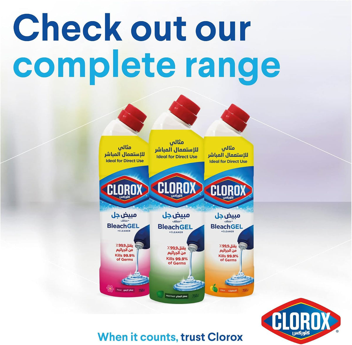 Clorox Bleach Gel and Cleaner, 750ml, Mint Freshness, Kills 99.9 Percent of Germs, Thick Gel Formula — additional view 3