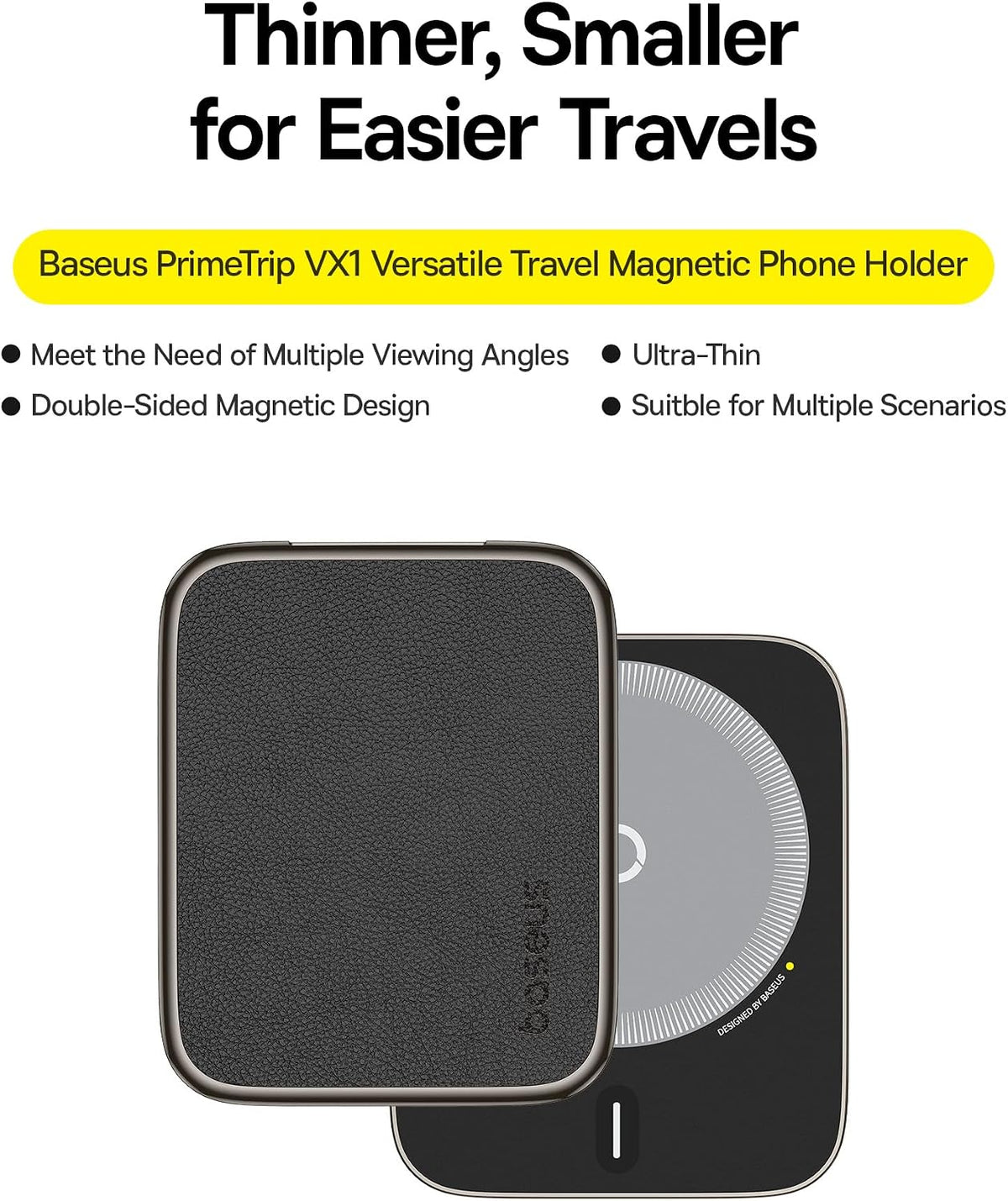 Baseus PrimeTrip VX1 Magnetic Foldable Phone Holder, 3-Axis Adjustable, Ultra-Thin, Dual-Sided Magnetic Design, Hands-Free Use, Stable & Durable, Universal — 360° Rotation-3-Axis — Black