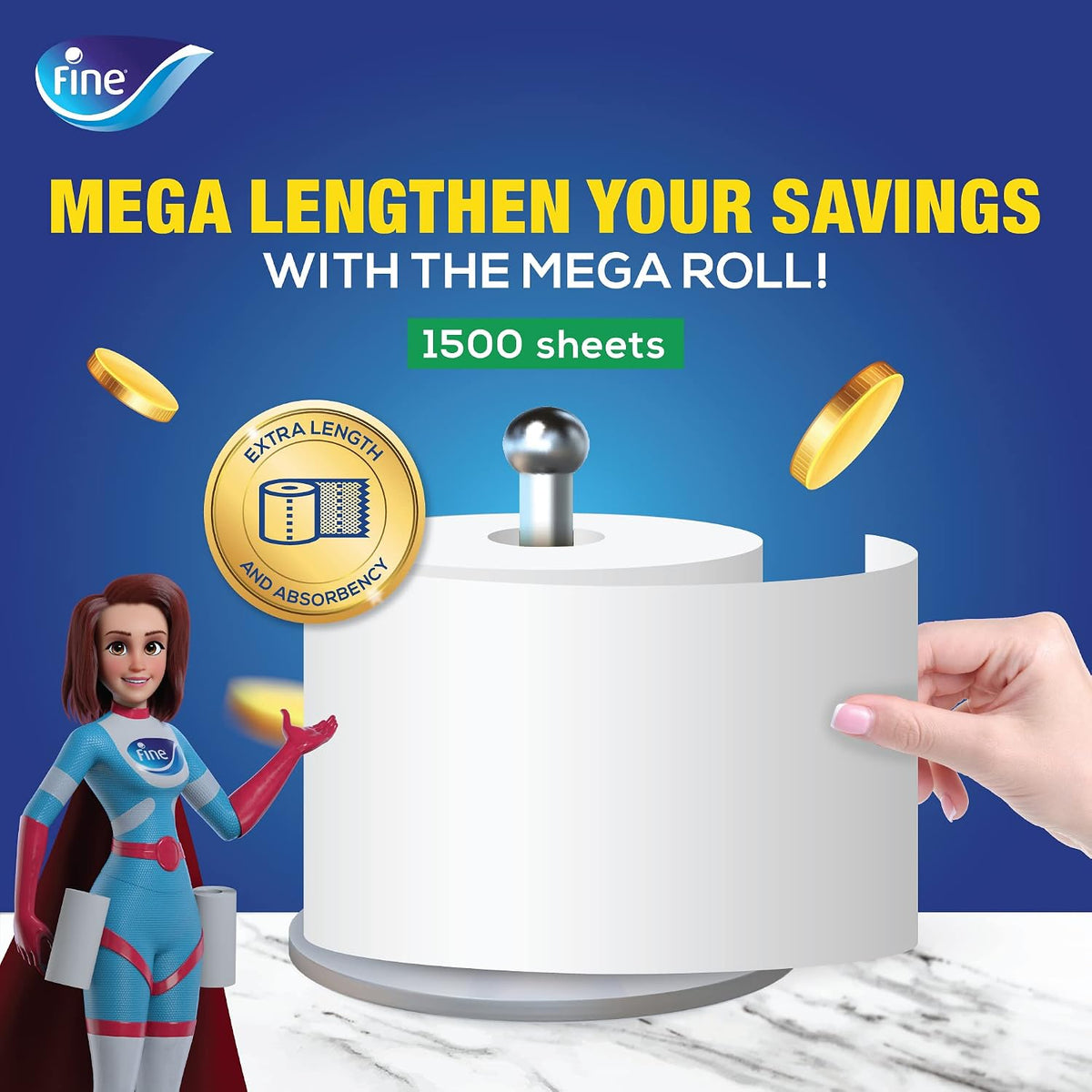 Fine Paper Towel Mega Roll 325m 1500 Sheets (Pack of 2) — additional view 2