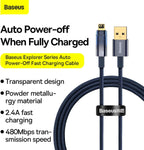 Baseus Explorer Auto Power-Off USB-A to Lightning Cable 2.4A — 1m — Blue