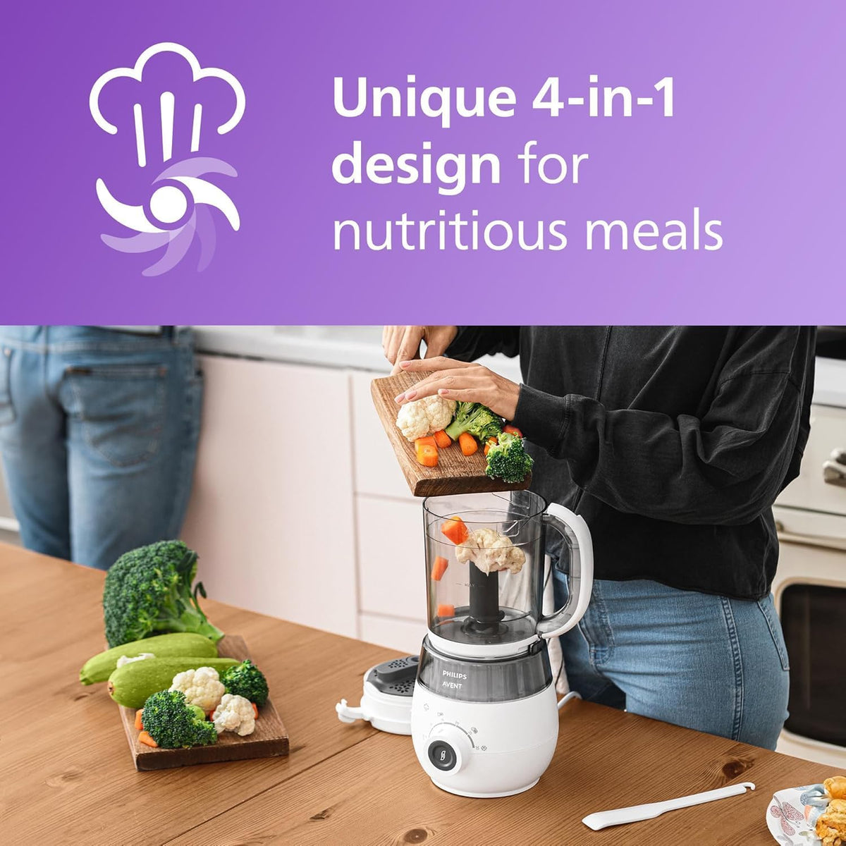 Philips 4 in 1 COMBINED STEAMER AND BLENDER + RECIPE BOOKLET + 120ml STORAGE BOWL (SCF883 / 01) — White