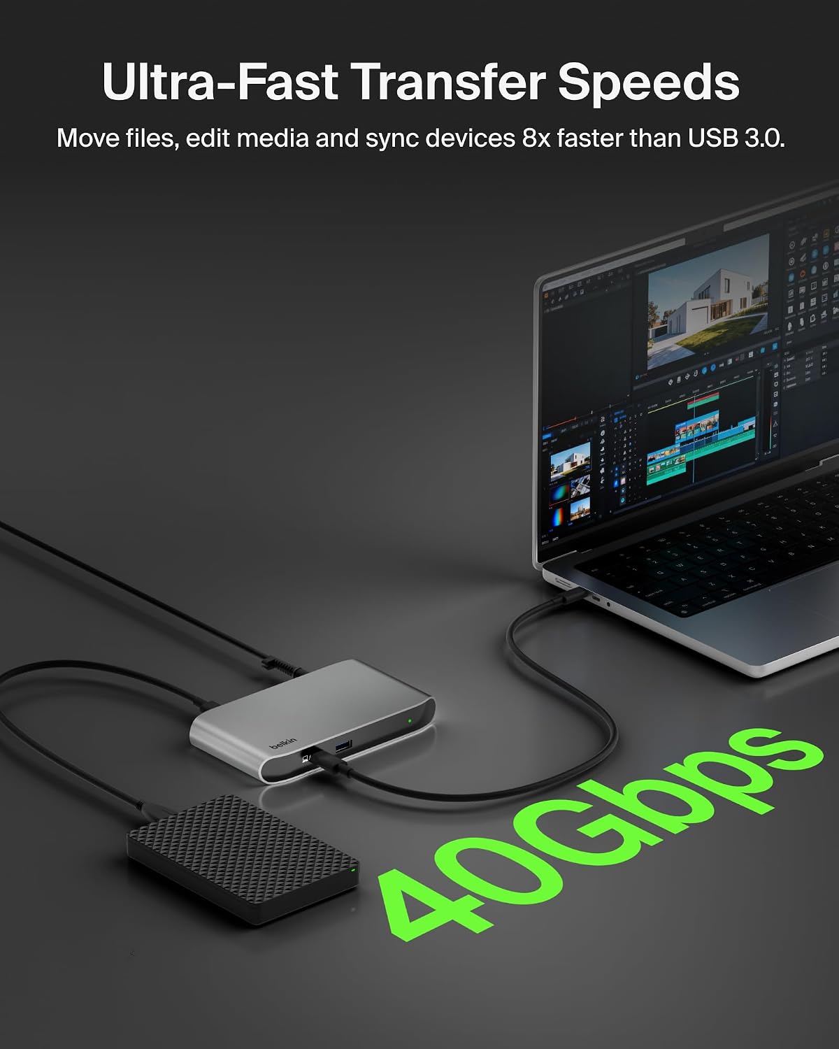 Belkin Connect Thunderbolt 4 Docking Station, 5-in-1 USB-C Multiport Core Hub w/ 96W Power Delivery for Mac, Windows, Single 8K or Dual 4K Display, Thunderbolt 4 Cable & Power Supply Included