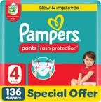 Pampers Rash Protection Culotte Pants Diapers 9-14kg Size 4 Giant 136 Count