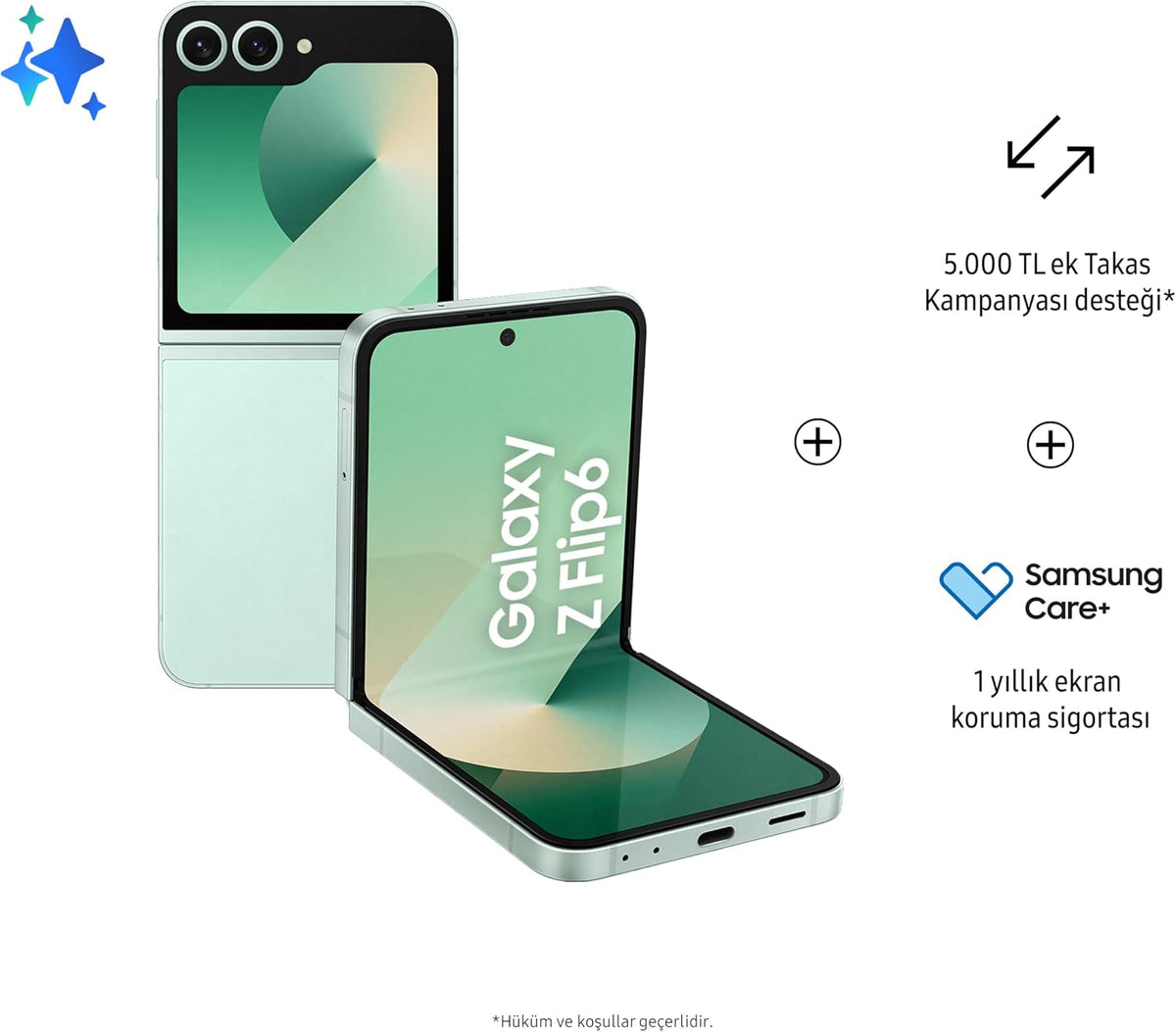 SAMSUNG Galaxy Z Flip6, 12GB RAM, 512GB Storage, Mint, 50MP Camera, No Manufacturer Warranty (International Version)