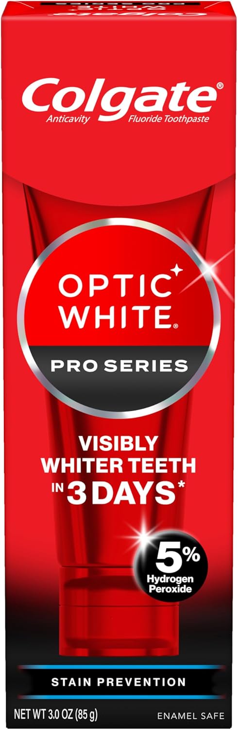 Colgate Optic White Pro Series Whitening Toothpaste with 5% Hydrogen Peroxide, Stain Prevention, 3 Oz Tube — front product image