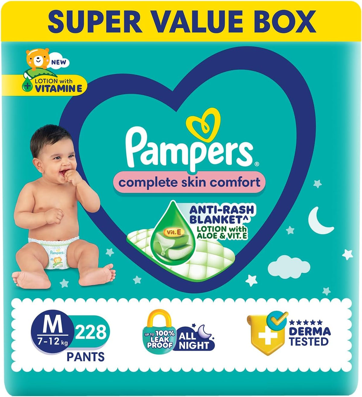 Pampers All round Protection Pants, Medium size baby Diapers, (M) 228 Count Lotion with Aloe Vera