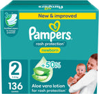 Pampers Rash Protection Aloe Taped Diapers 3-8kg Size 2 Jumbo Box 136 Count