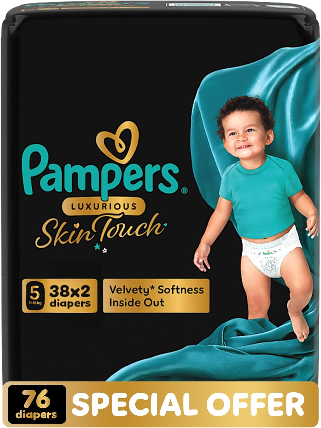 Pampers Luxurious Skin Touch Premium Diapers 11-16kg Size 5,76 for Toddlers