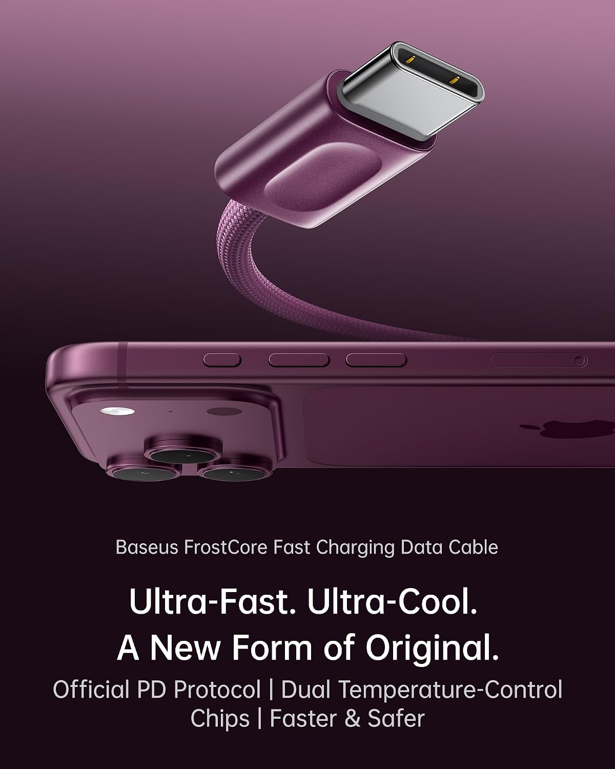 Baseus FrostCore USB-C to USB-C Cable 100W — 1.2m — Dark Cherry