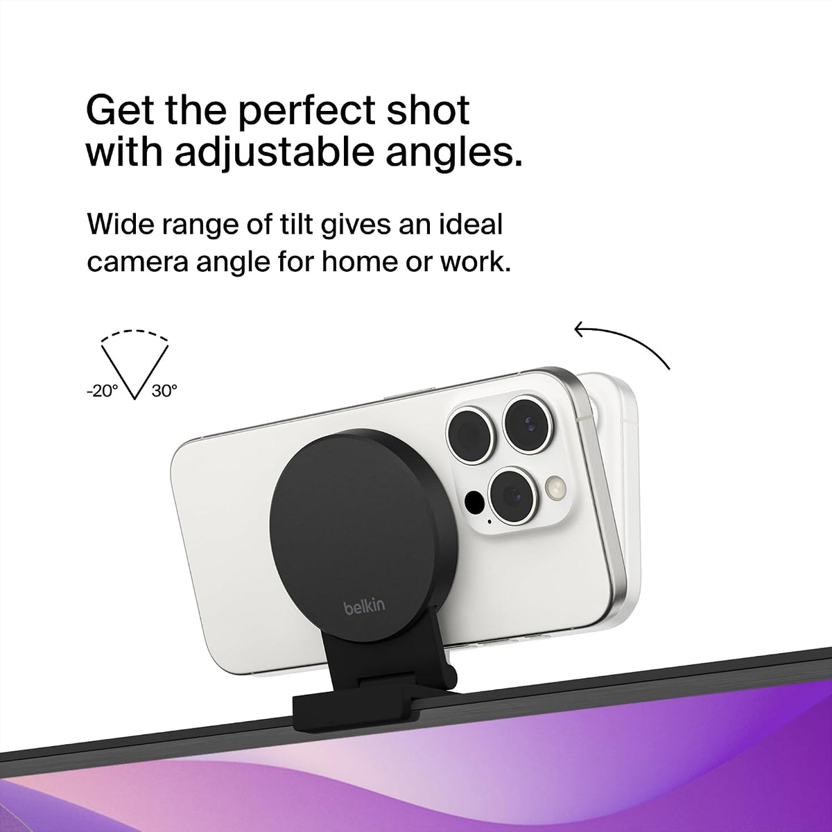 Belkin iPhone Mount with MagSafe for Apple TV 4K - MacBook Continuity Support w/tvOS - Turn Phone to Webcam, Compatible with MacBook Pro, Air, iPhone 16,15,14,13 & More - Gray