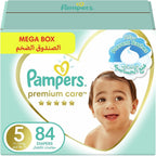 Pampers Premium Care Taped Baby Diapers, Size 5, 11-16kg, Unique Softest Absorption for Ultimate Skin Protection, 84 Count