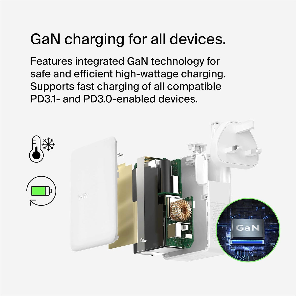 Belkin 140W 4-Port GaN Wall Charger, Multi-Port Travel Plug w/ USB-C Power Delivery Fast Charge & USB-A Port phone charger for iPhone, Samsung Galaxy, Google Pixel, iPad, MacBook, laptop, tablet, more