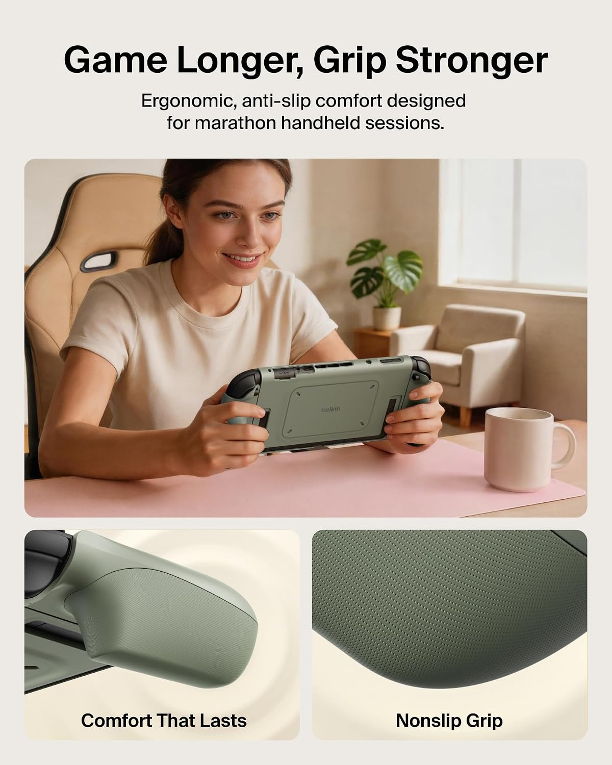 Belkin Nintendo Switch 2 Case Grip, Dockable & Quick-Release Design, Ergonomic Non-Slip, Kickstand Compatible Protective Case, Detachable & Comfortable Joy-Con 2 Handheld Grip, Travel Controller case