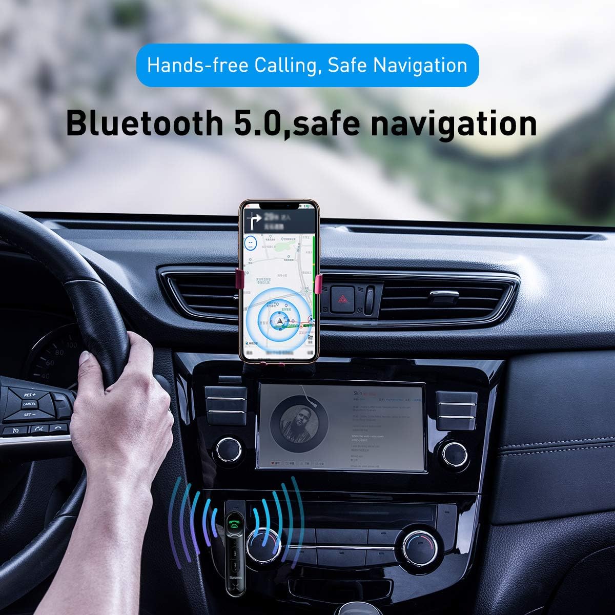 Baseus Bluetooth Aux Adapter, Bluetooth 5.0 Audio Receiver for Wireless Music Stream with Hand-free Call, aptX LL, 10H Play Time, Auto-Repair For Car Speaker, Headphone — Black/Transparent
