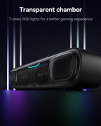 Baseus Wireless Single Soundbar Speaker With Bluetooth 5.3, App Controlled Mini Soundbar, Triple Audio Modes, 7-Colors RGB, Cable Audio with Microphone for TV, PC — Battery — Blue