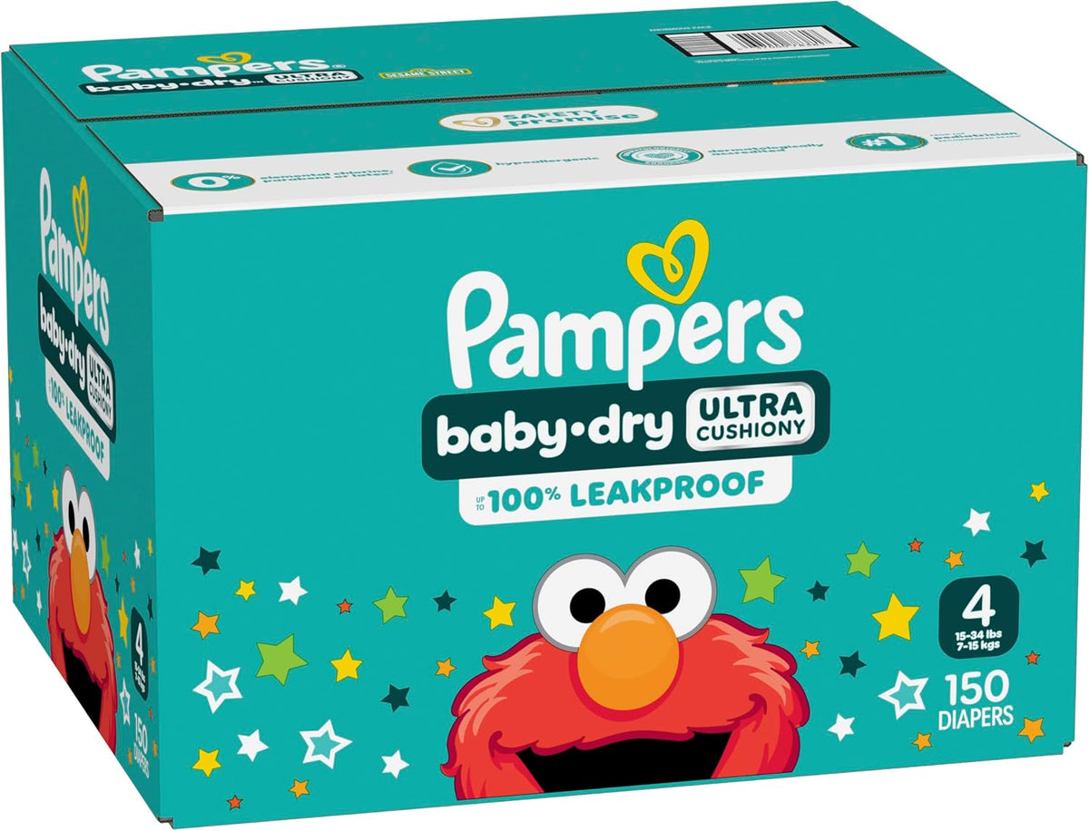 Pampers Baby Dry Diapers - Size 4, 150 Count, Absorbent Disposable Diapers