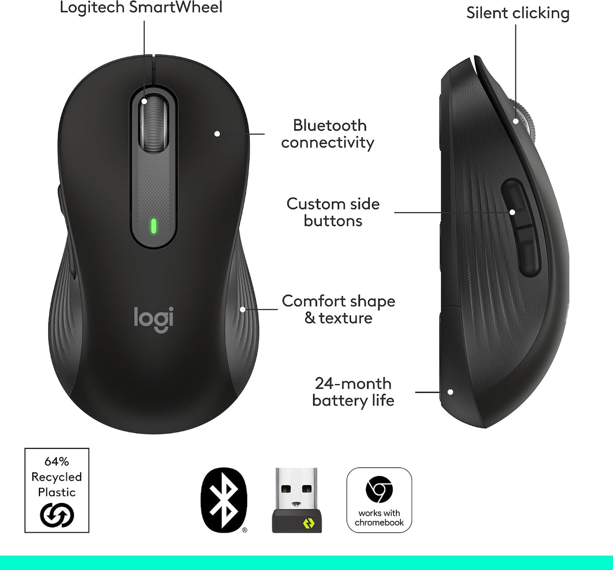 Logitech M650 Wireless Mouse — Graphite