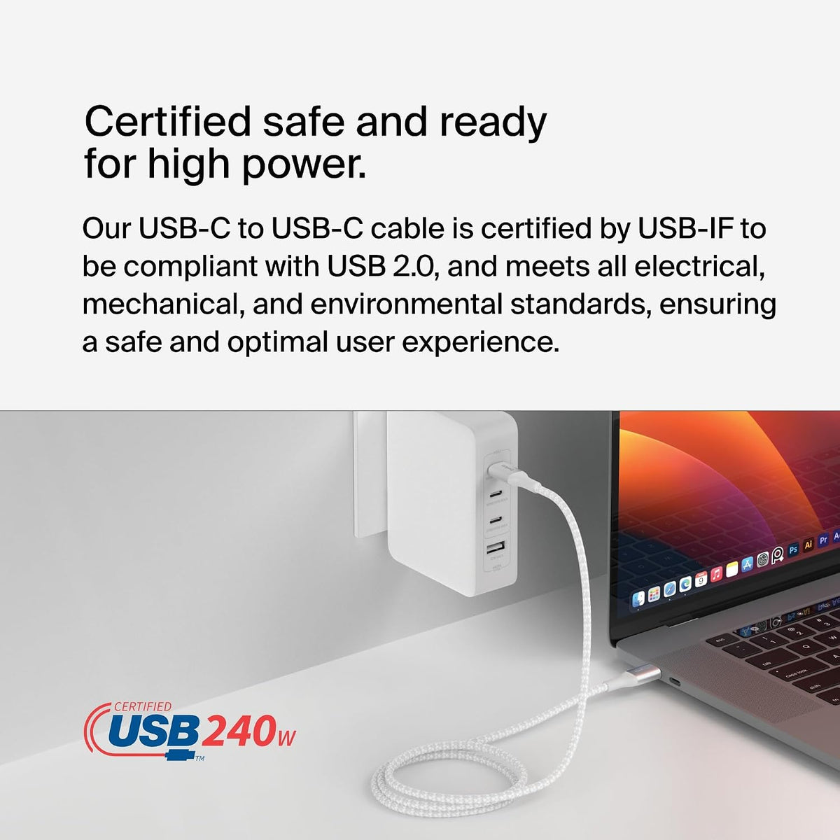 Belkin BoostCharge USB-C to USB-C Power charger cable, USB-IF certified fast charging cable with 240W Power Delivery for iPhone 16, 15, MacBook, Chromebook, Galaxy, iPad, Pixel & More - 2m, white
