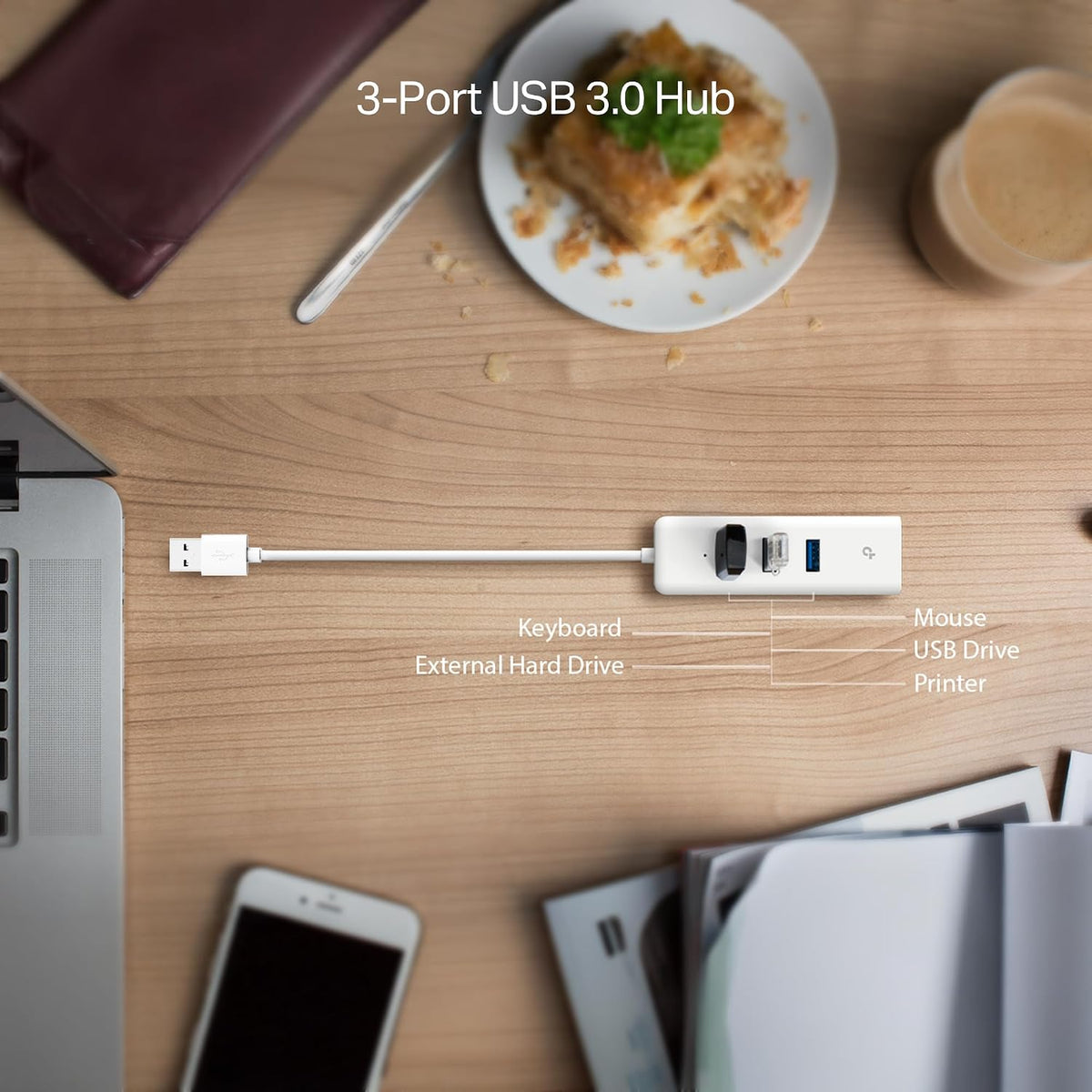 TP-Link USB 3.0 3 Port Hub & Gigabit Ethernet Adapter 2 in 1 USB Adapter UE330, White