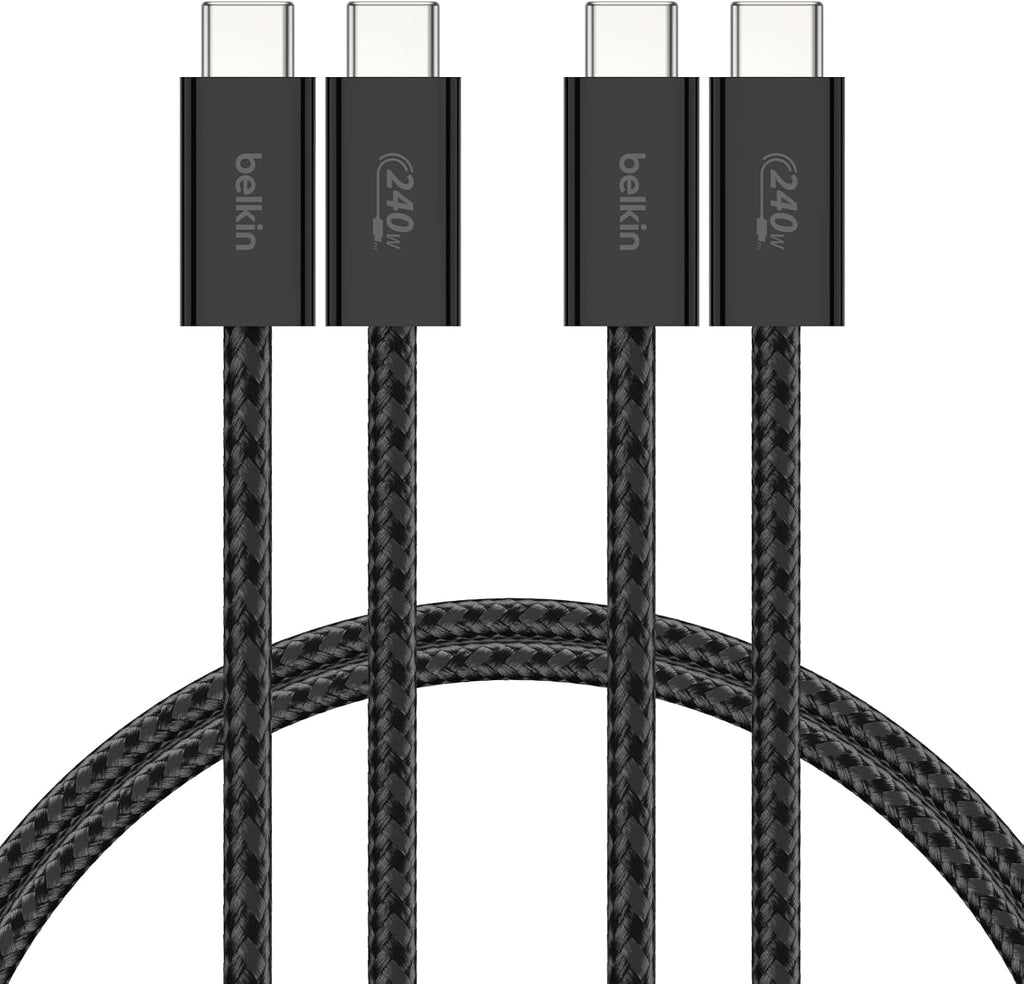 Belkin 2-Pack Braided USB-C to USB-C Cable 5ft 240W - Soft, Flexible Fast-Charging Cable, Type C Charger Cord for iPhone 17 & 16 Series, Galaxy S25, Pixel 10, iPad Pro, & More - Black