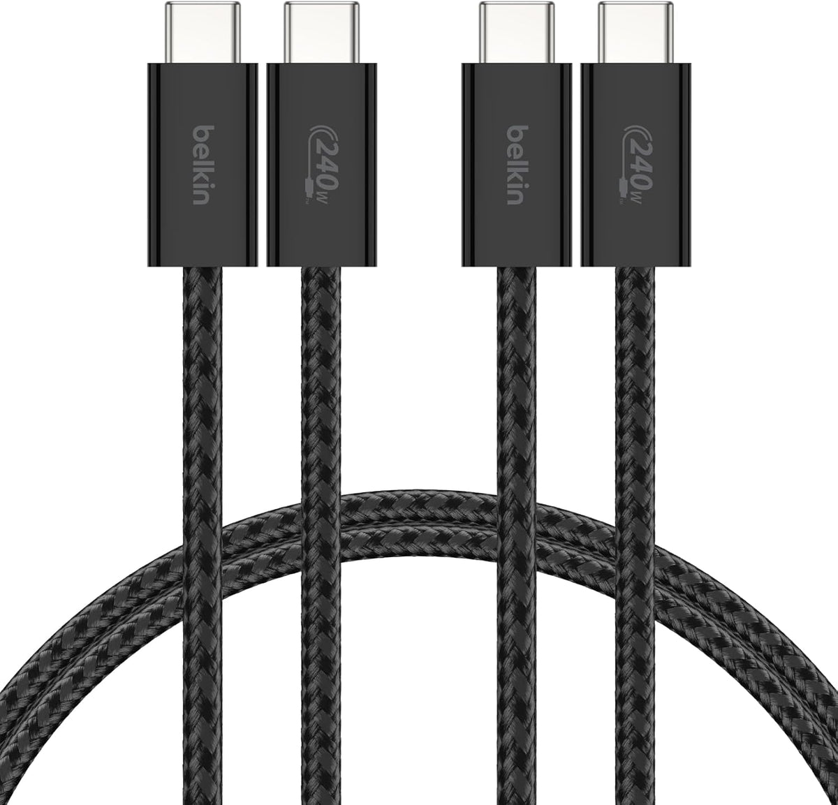Belkin 2-Pack Braided USB-C to USB-C Cable 5ft 240W - Soft, Flexible Fast-Charging Cable, Type C Charger Cord for iPhone 17 & 16 Series, Galaxy S25, Pixel 10, iPad Pro, & More - Black