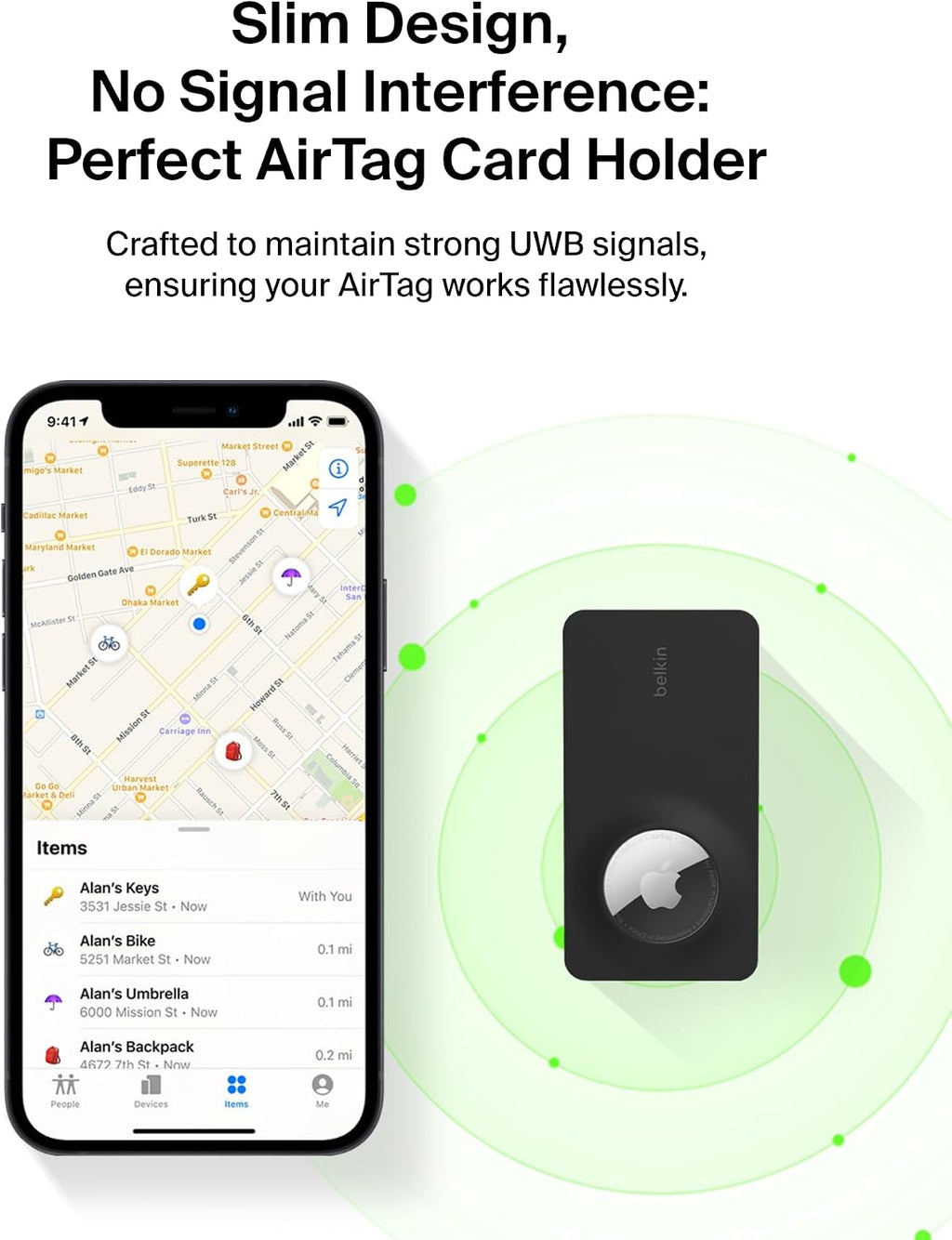 Belkin Apple AirTag Secure Wallet Insert, Thin AirTag Wallet Holder, Accessories for Apple AirTag - Ultra Slim & Flexible Credit Card Size Insert for Purse, Handbag, Pocket, Backpack - Black