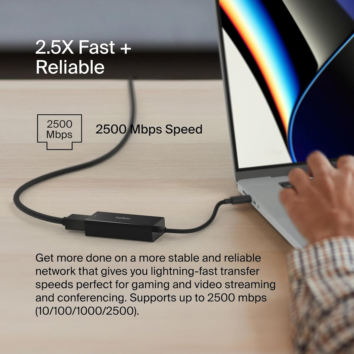 Belkin USB Type C to 2.5 Gb Ethernet Adapter, USB-IF Certified Thunderbolt 3 & 4 / USB-C to LAN Network Adapter Compatible with MacBook Pro/Air, iPad Pro, XPS, Surface, and Other USB-C Devices
