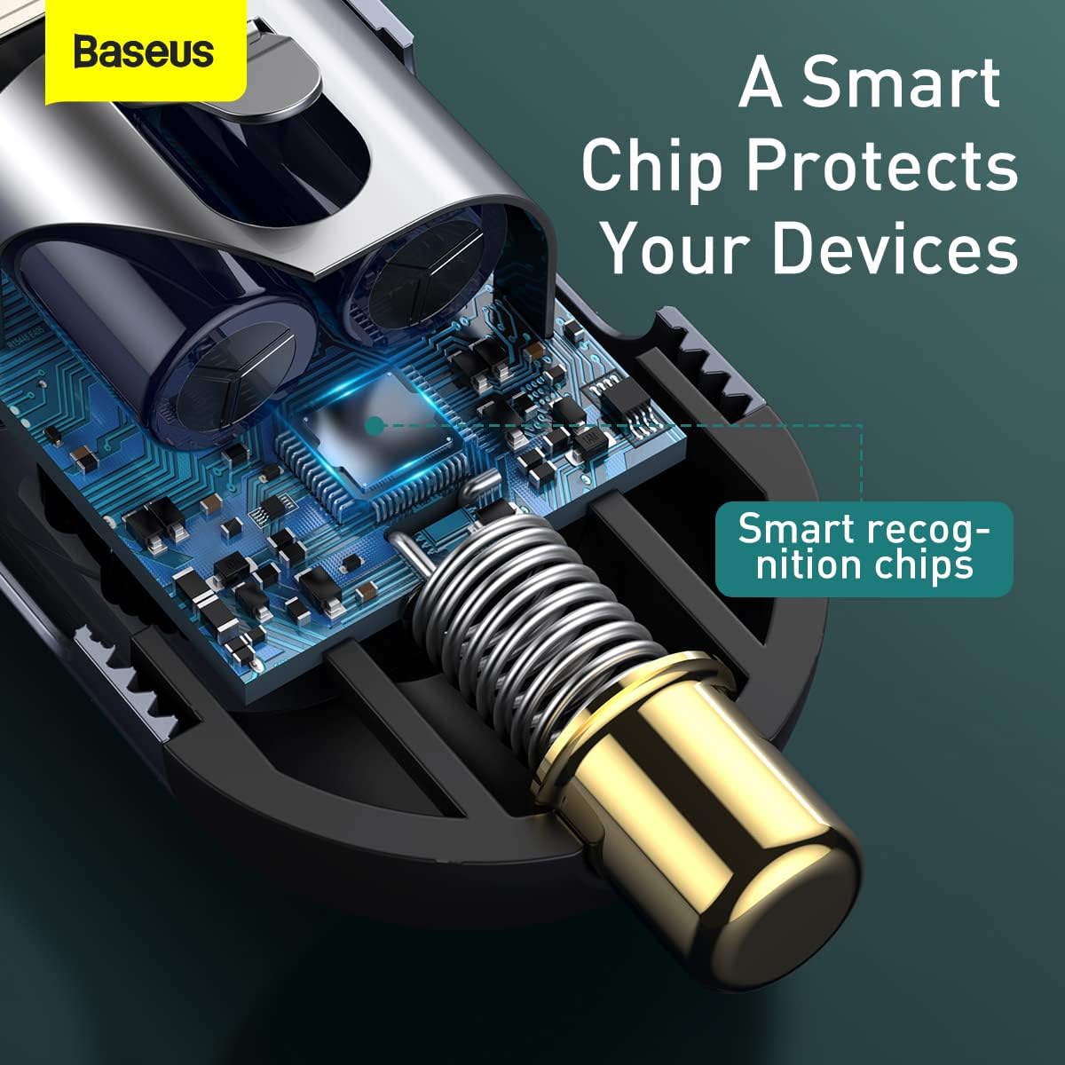 Baseus 120W 4-Port Car Charger Adapter with 5FT Cable, Fast Charging for Multiple Devices — Grey