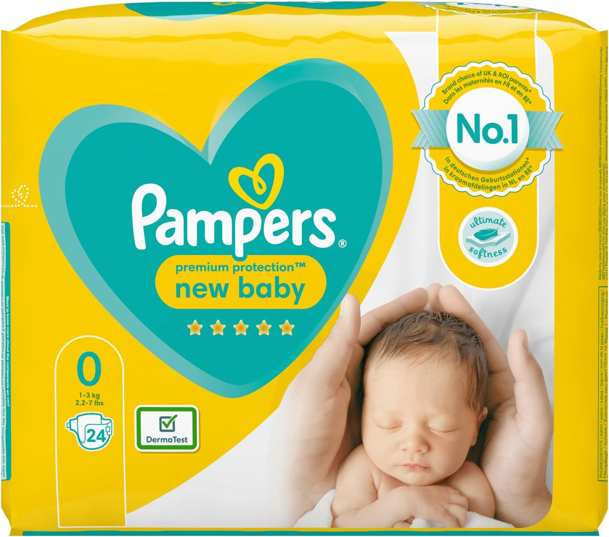 Pampers Size 0 Premium Protection Nappies, 24 Count, Soft Comfort, Recommended By The British Skin Foundation (1.5-2.5 kg / 3-6 lbs)