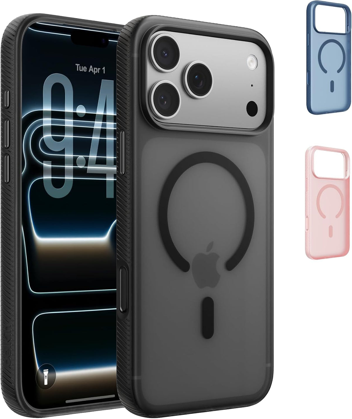Belkin SheerForce Grip MagSafe Compatible iPhone 17 Pro Case with Slim Design & Anti-Slip Side Lines - Magnetic, Transparent, & Shockproof Protective iPhone Case - Black