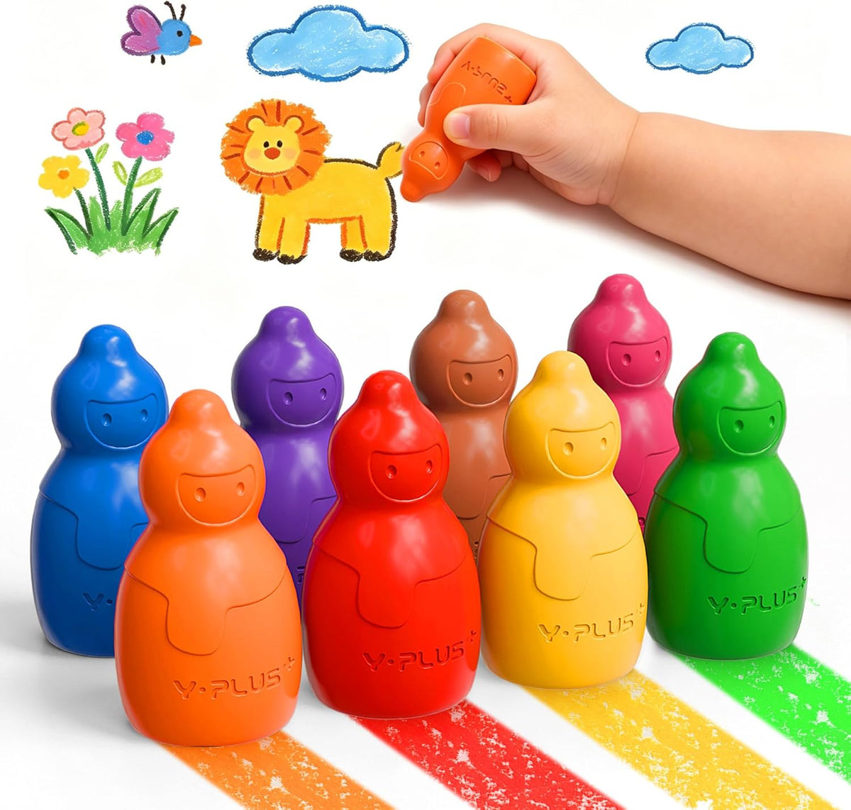 YPLUS Stackable Jumbo Crayons — 8 Colours