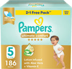Pampers Ultimate Comfort Premium Taped Diapers 11-16kg Size 5 Box 186 Count