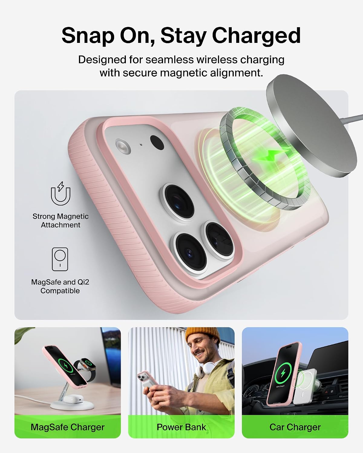 Belkin SheerForce Grip MagSafe Compatible iPhone 17 Pro Case with Slim Design & Anti-Slip Side Lines - Magnetic, Transparent, & Shockproof Protective iPhone Case - Pink