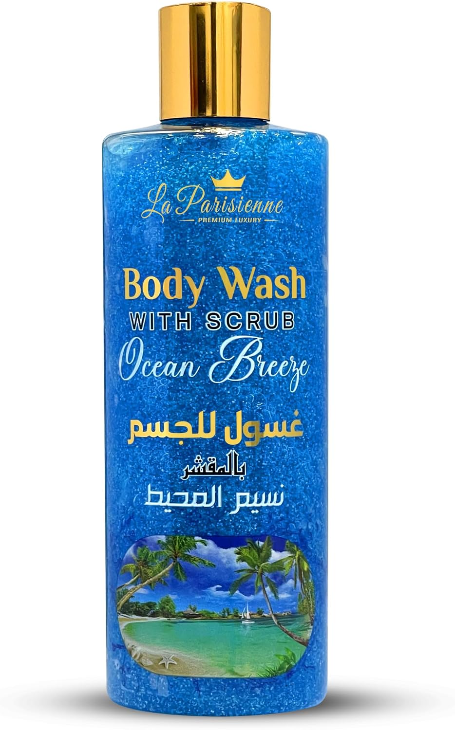 ECOLYTE+ Body Wash Scrub La Parisienne Premium, Good Cleansing, Women Men with Vitamin E, Moisturizing, Soft & Silky Skin, Germ Protection, 12 h lasting fragrance - (Ocean Breeze, 500 ml) — front product image