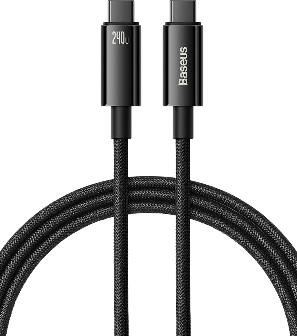 Baseus USB C Cable, 240W PD 3.1 5A Fast Charging USB C to USB C Charger Cable, Zine Alloy Nylon Braided Type C Cable — 1M — Black
