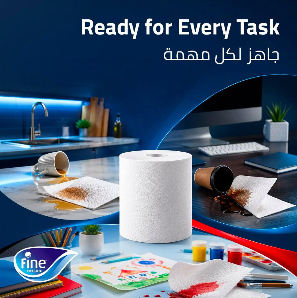 Fine Kitchen Paper Towel 2 Rolls, 325m X 1 ply, Fine Mega Roll, Sterilized Tissues For Germ Protection — additional view 5
