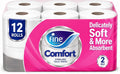 Fine Comfort Toilet Tissues Paper 12 Rolls, 180 sheets x 2 Ply — front product image