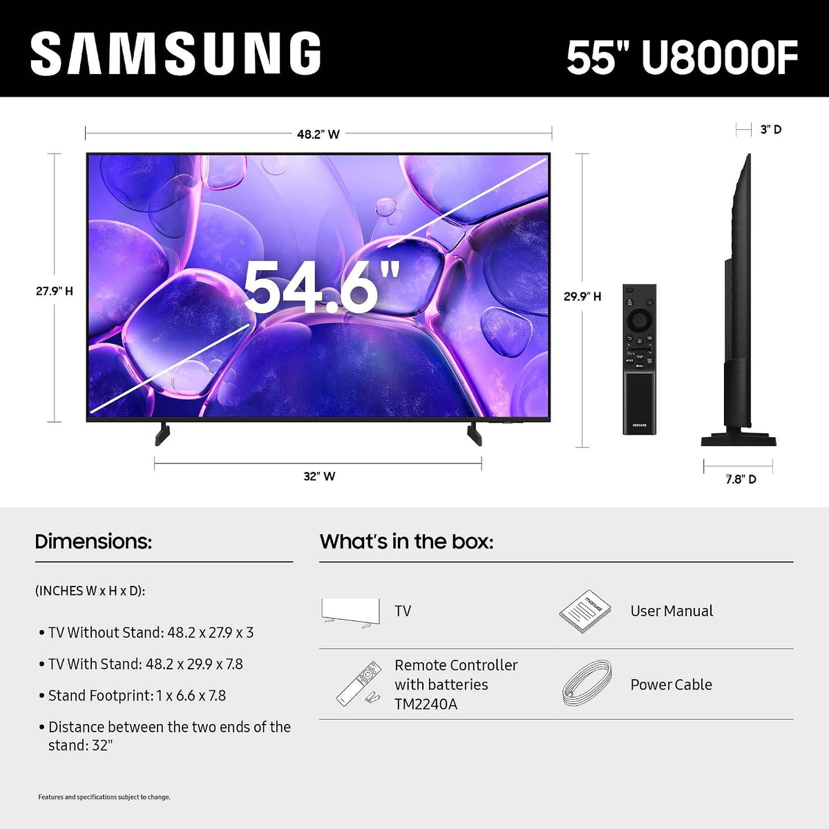 Samsung 55-Inch Class Crystal UHD U8000F 4K Smart TV (2025 Model) Endless Free Content, Crystal Processor 4K, MetalStream Design, Knox Security, Alexa Built-in