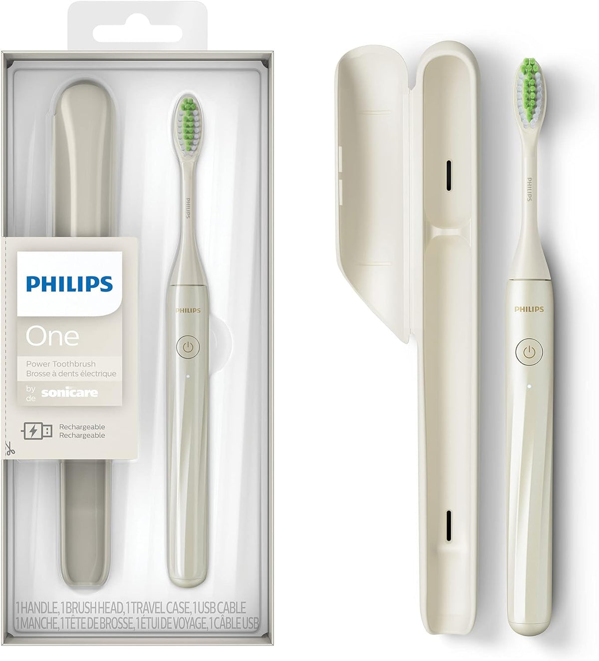 Philips SONICARE Philips One Rechargeable Toothbrush, Snow, 2 Piece Set — White