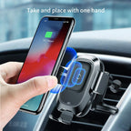 Baseus Car Wireless Charger Mount Air Vent Holder Stand Smart Vehicle Bracket Automatic Clamping — Black