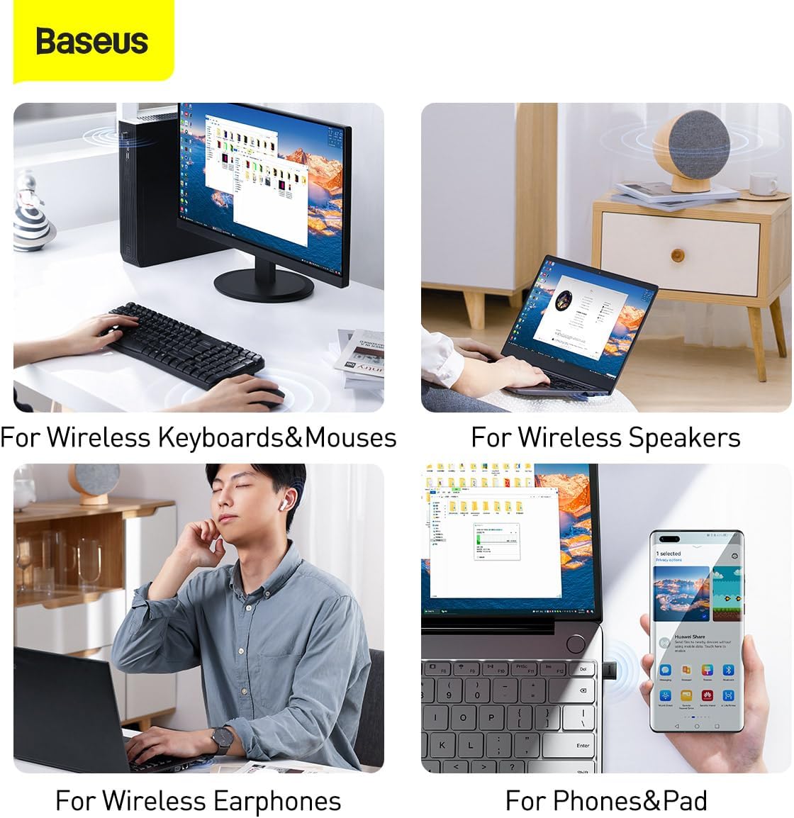 Baseus ZJBA000001 Mini USB Bluetooth V5.0 Wireless Adapter Black — Black